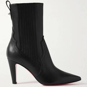 Christian Louboutin Santigag 85 Black Calf Leather Mid Calf Ankle Heel Boot 37.5